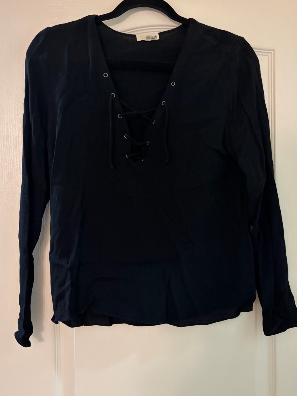 Wilfred Black Lace-Up Long-Sleeve V-Neck Top